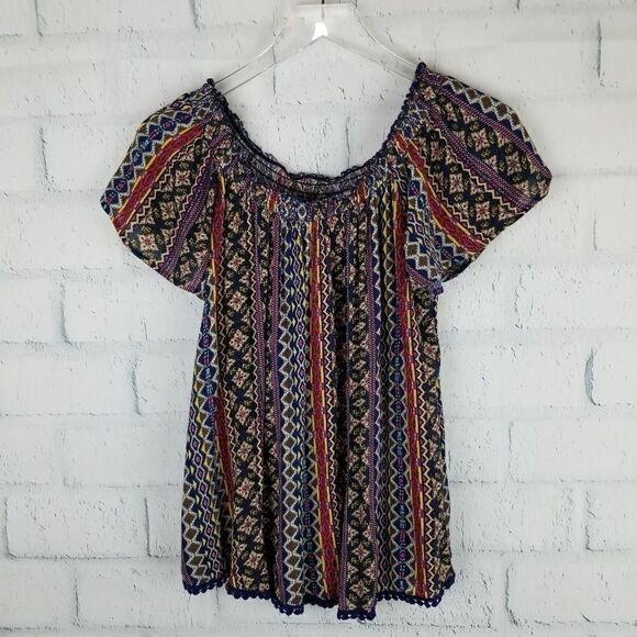 Aztec Print Peasant Top. Size L. - Picture 1 of 6